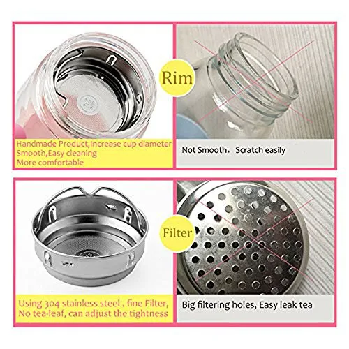 Cat Glass Tea Cup Mug with a Lid Strainer Filter, Cute Cat Coffee Mug Tail Handle for Children Child Cat Lover Christmas Gift 420ML14OZ (Black)3