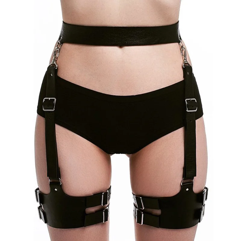 Vente Harnais en cuir cuisse bretelles Sexy Bdsm Bondage Punk Rave Pastel Goth Sexy Fantazi Seks ceinture pour bas cuisse haute