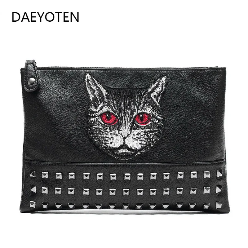 

DAEYOTEN 2019 New Cat Pattern Clutch Bag Punk Rivet Men Women Shoulder Bag Luxury Ladies Hand Bags Designer Envelope Bag ZM0216