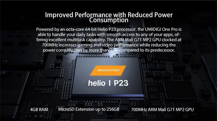 UMIDIGI UMI ONE PRO 4GB RAM 64GB ROM Helio P23 MTK6763 2.0GHz Octa Core 5.9 Inch Incell HD+ Full Screen Dual Camera Android 8.1 4G LTE Smartphone