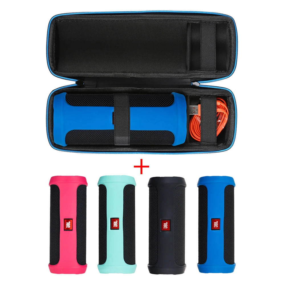

2 in 1 Hard EVA Carry Zipper Storage Box Bag+Soft Silicone Case Cover For JBL Flip 4 Bluetooth Speaker Cases for jbl flip4 Case