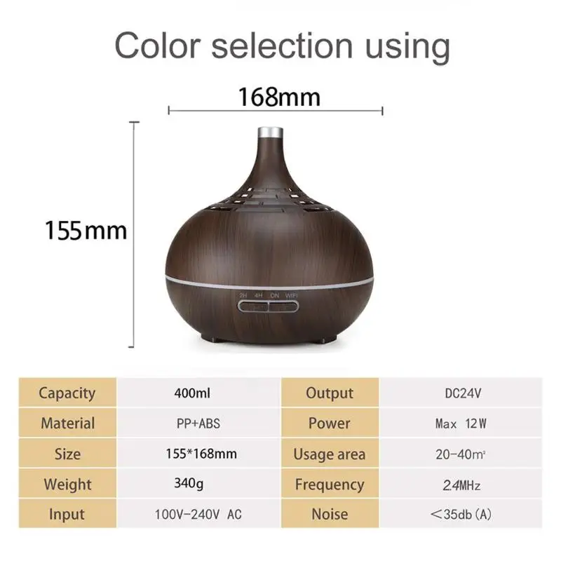 400ml WiFi Timing Ultrasonic Aroma Diffuser Air Humidifier 7 Color Change LED Night light Mist Humidifier for Home Office