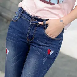 Nonis вышивка Для женщин обтягивающие джинсы женские Стретч, обтягивающие леггинсы, есть большие Размеры джинсовые штаны 2019 осень уличная