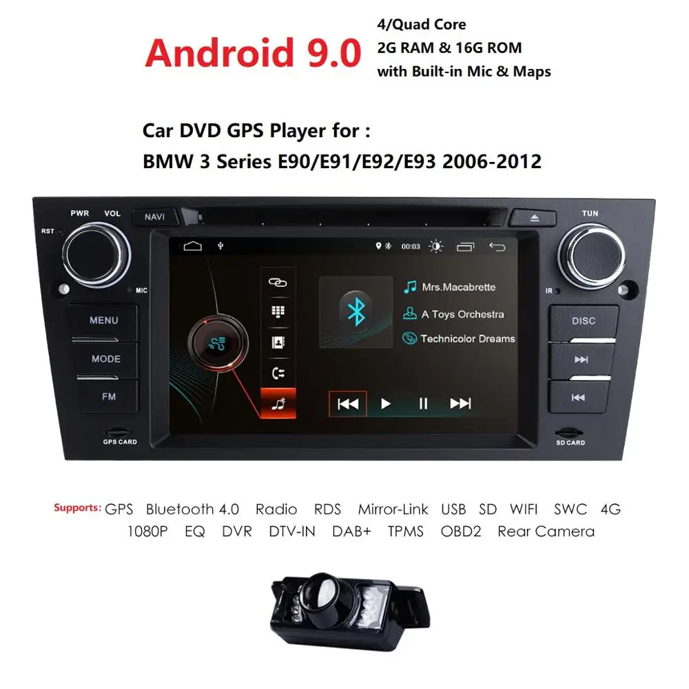 Android 9 для bmw E90 E91 E92 E93 3 серии автомобильный dvd gps навигация wifi радио bluetooth рулевое колесо Canbus встроенный микрофон и Карта