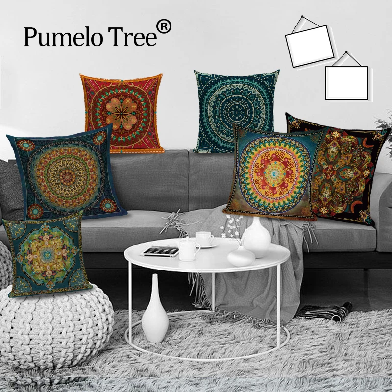 

Boho Pillow Cover Mandala Decorative Cushion Covers 45 X 45 Cm Colorful Flower Home Pillow Case Sofa Car Bed Chair Decor Cojins