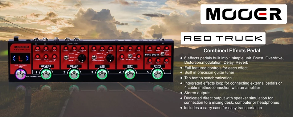 MOOER красный грузовик 6 педаль эффектов встроенный в 1 простой блок boost перегруз искажение модуляцией задержки реверберации гитары педаль