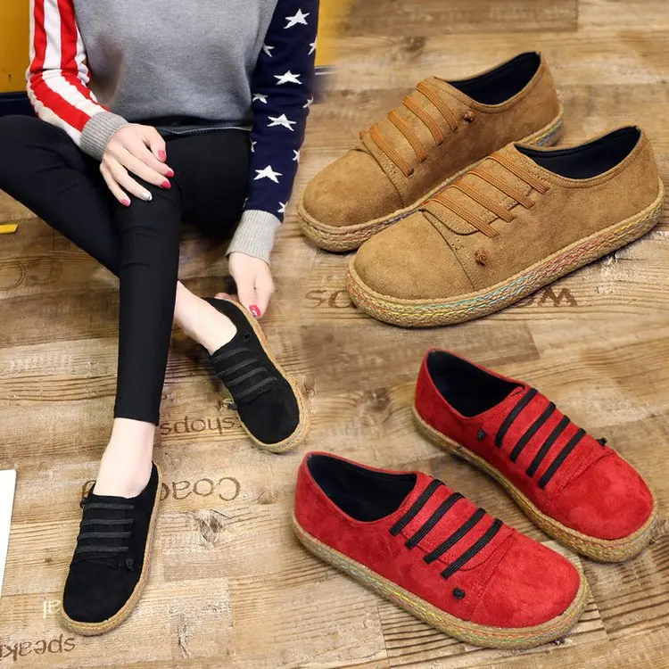 

2019 Spring and Autumn Flat Shoes Soft Bottom Suede Wild Casual Shoes Student Tide Korean Women's Shoes Comfortable Peas Shoes