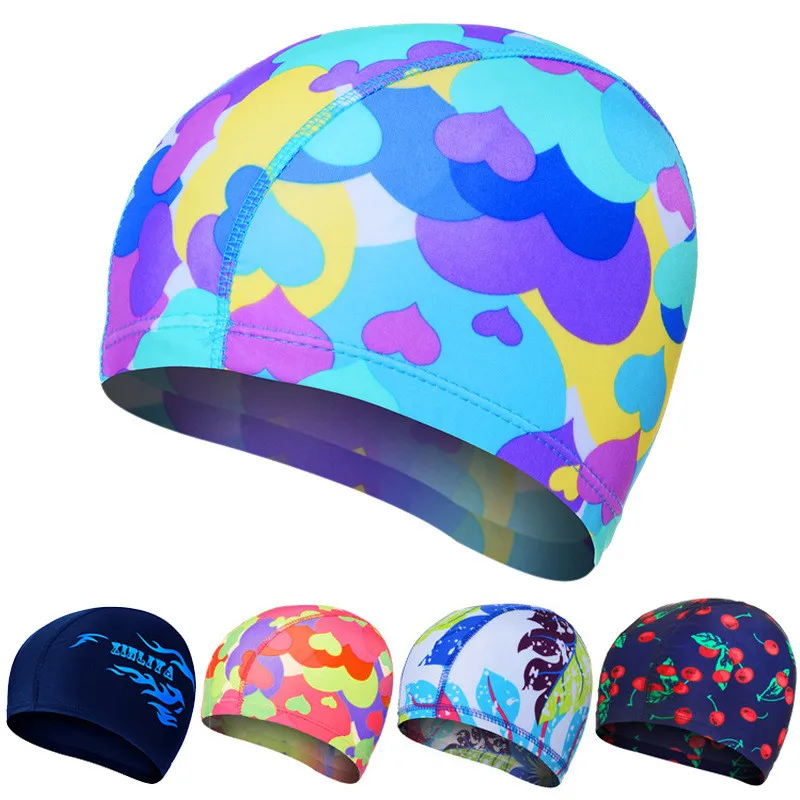 New print flower swimming cap waterproof Protect Ears Long Hair swim pool hat for adults and kids training swim hat cap 9 colors