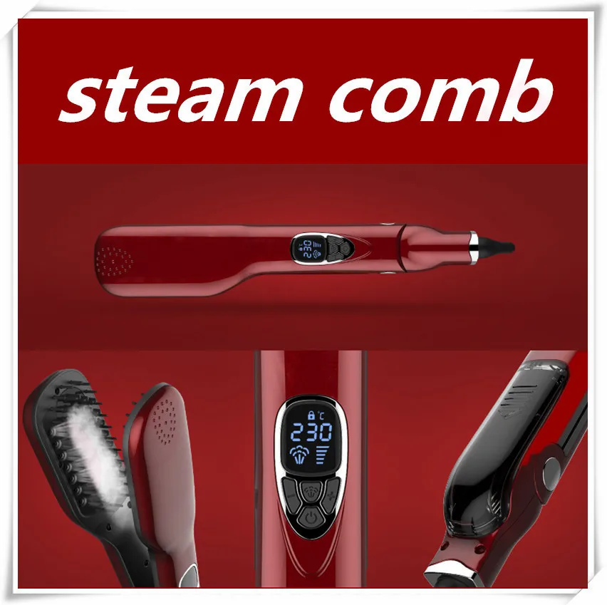 

Steampod Hair Straightener Ceramic Steam Comb Electric Hair Straightener Brush LCD Display Hair Styling tool