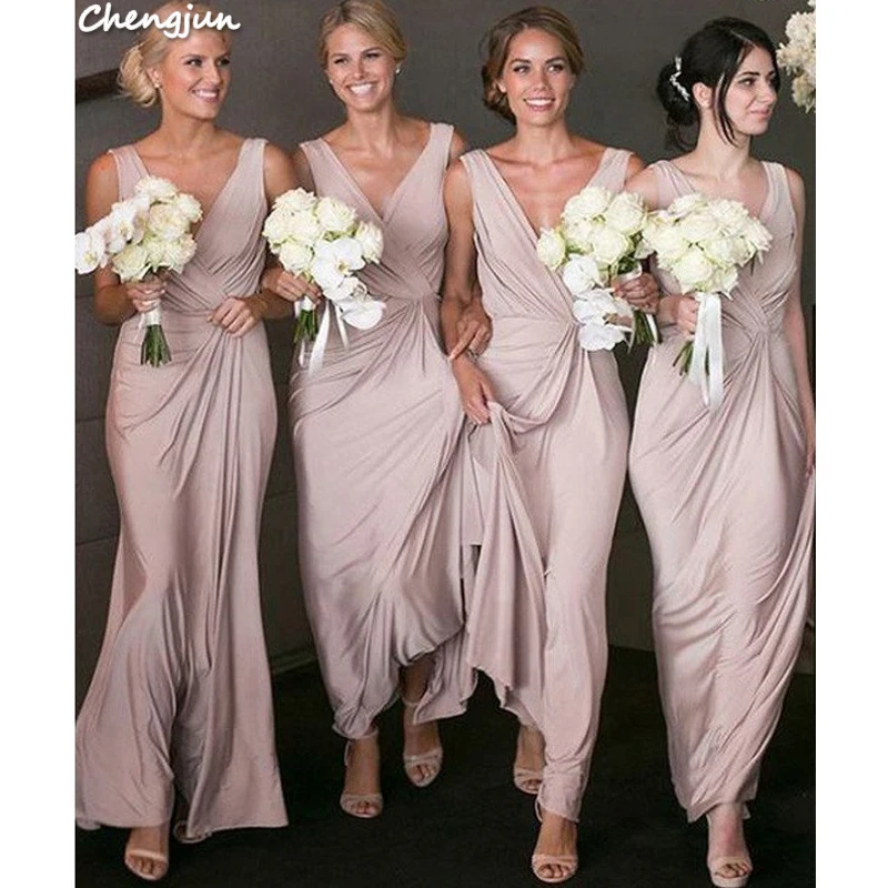 

Chengjun Long Women Modern Traditional V Neck Girls Bridesmaid Dress