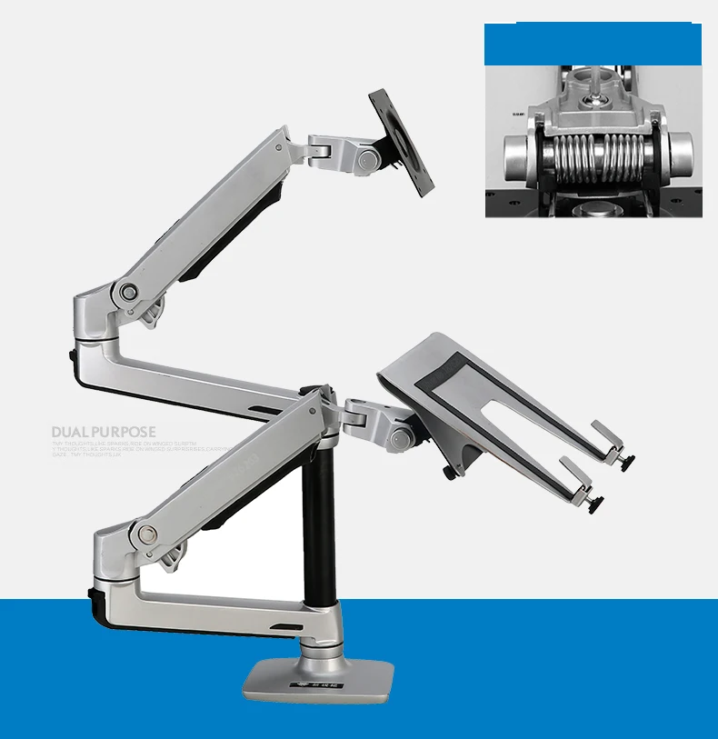 Настольный держатель для монитора с полным движением 17-32 дюймов+ 10-17 дюймов поддержка ноутбука механическая пружина с двойным рычагом Макс. Загрузка 10 кг каждый