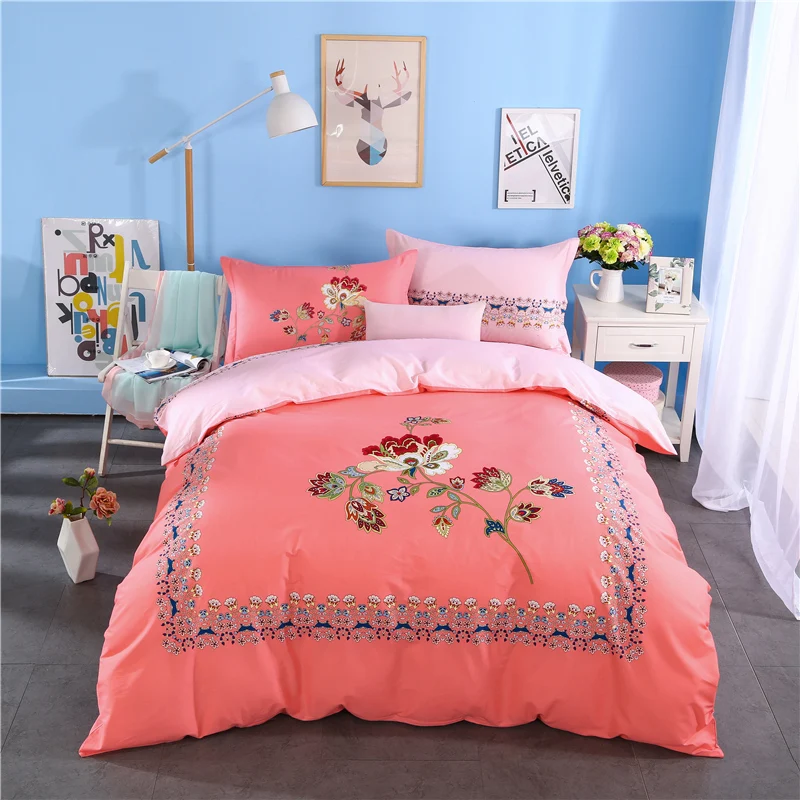 Korean&modern bedding sets red flower bedspreads wedding bed set single