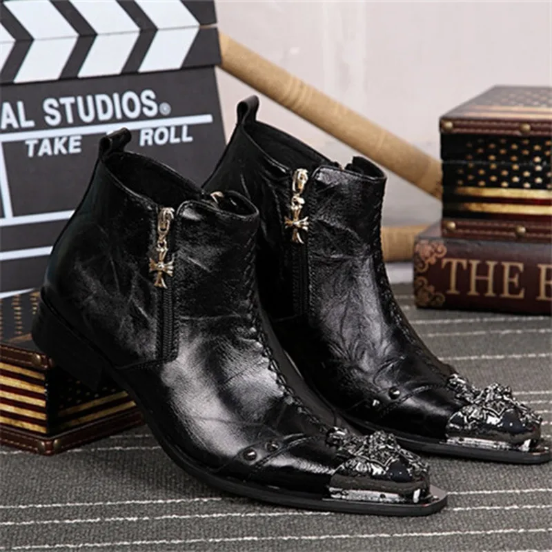 Mens Ankle Boots Buckle Strap Side Zip Genuine Leather Formal Shoes Party New
