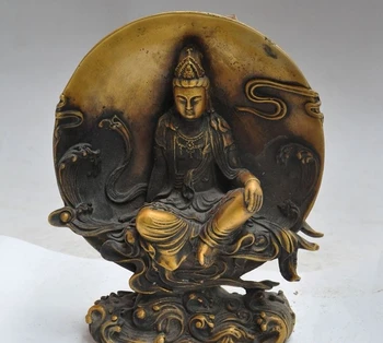 

7" chinese buddhism bronze seat Moon Kwan-Yin Bodhisattva Goddess buddha statue