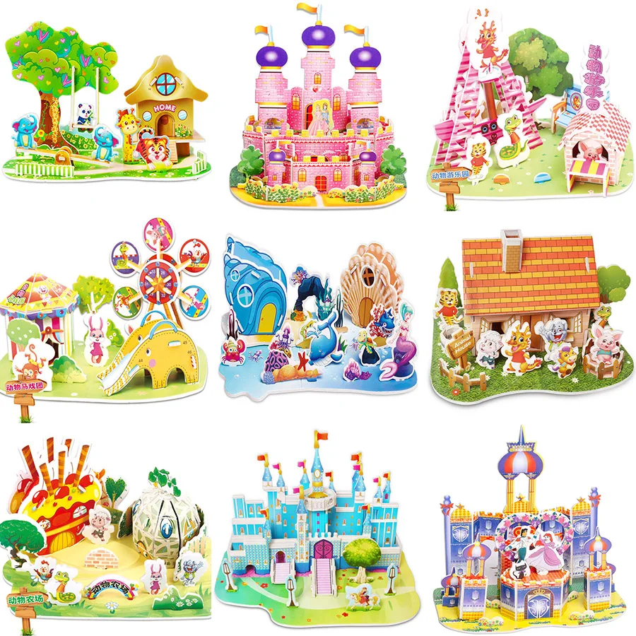 

Cartoon 3D DIY House Puzzle Castle Model Toys For Kids Intelligence Early Educational Construction Pattern Gift Kids Toys