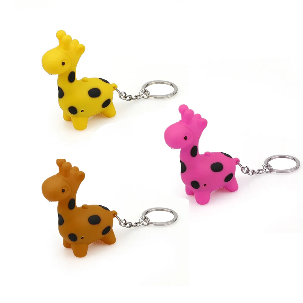 

2019 Lovely Funny Keychains Cute Giraffe Keychain With LED Light And Sound Keyfob For Kids Door Key z0307dd