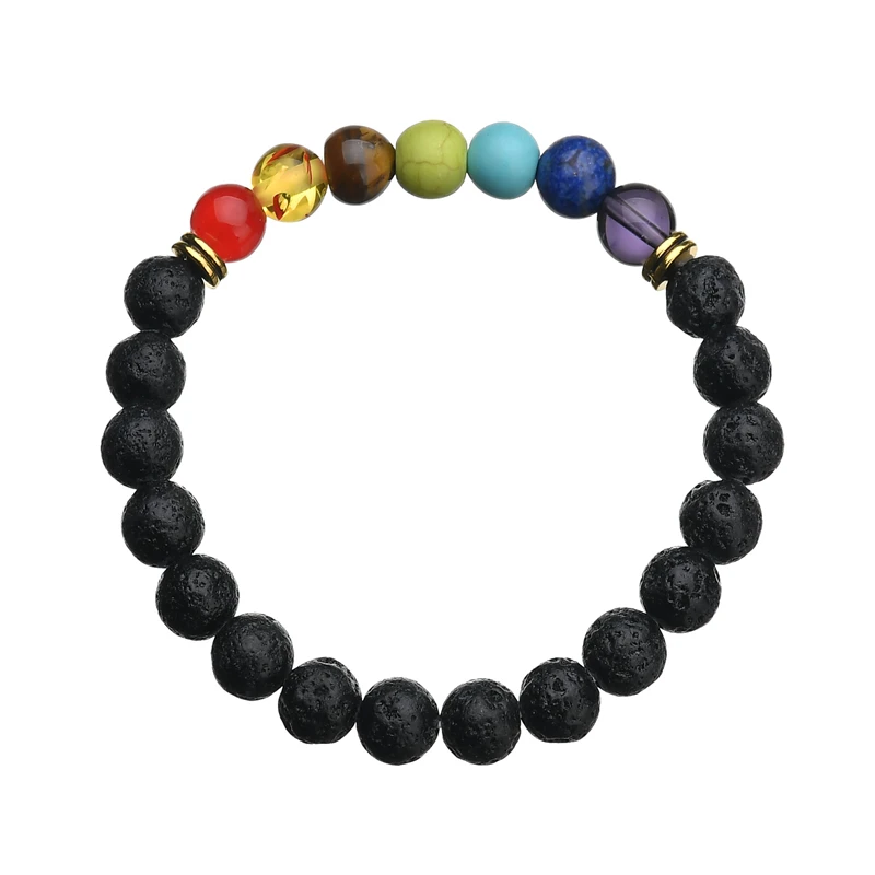 

Terreau Kathy 2018 Natural Fashion Style 7 Chakra Healing Beaded Bracelet Natural Lava Stone Diffuser Bracelet Jewelry