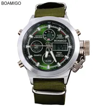 Boamigo montres hommes sport militaire montres Double affichage Quartz Analogique Numérique LED nylon en cuir étanche montres F517