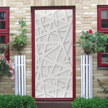

Removable Door Stickers European 3D White Line Space Waterproof Living Room Bedroom Door 3D Wallpaper Self Adhesive Wall Decals