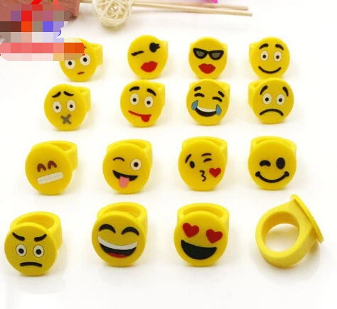 New 50 pcs  Popular Cartoon Smiley face  PVC Silica gel  Ring  Children Cute Ring For Kid Gift Free Shipping  b-29