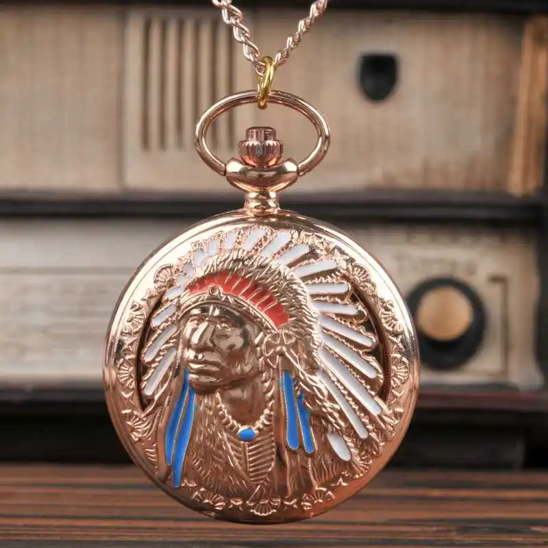 

Large Fashion Quartz Pocket Watch Rose Gold Indian Women Man Necklace Pocket Watch With Chain Creative Pattern Pocket Watch