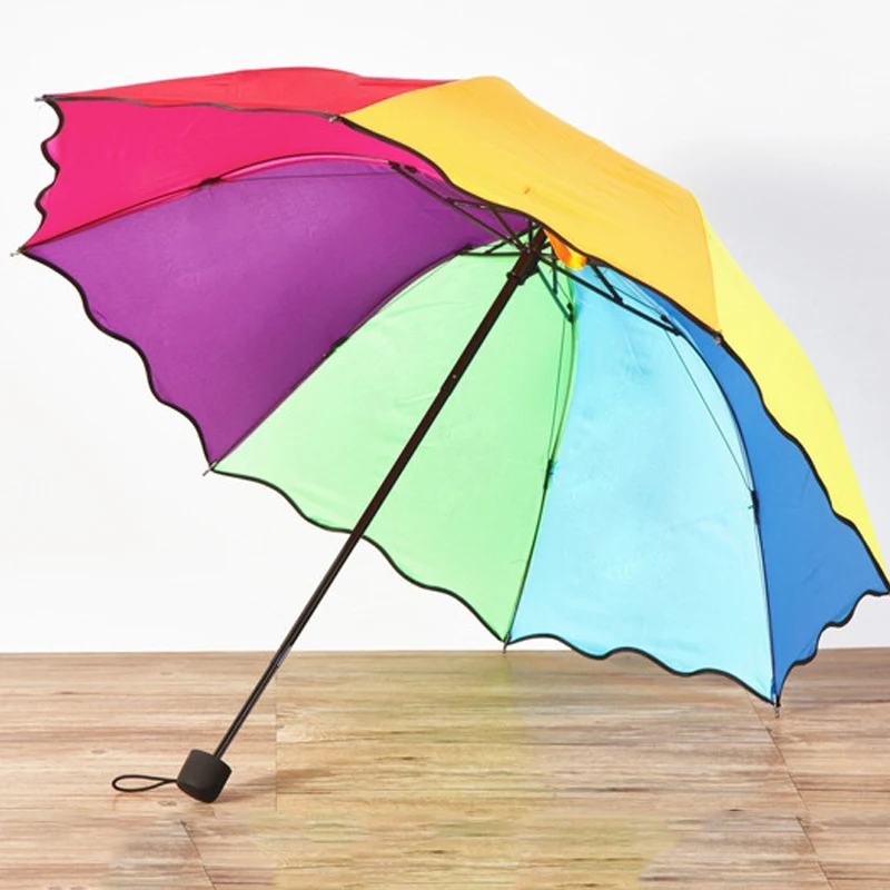 New Fashion Transparent Clear Umbrella Rainbow Fold Apollo Princess Women Rain Umbrella Sakura