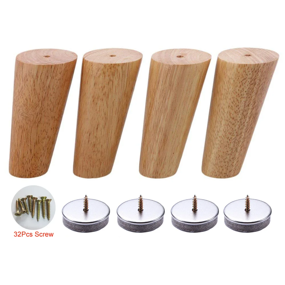 

4PCS Furniture legs feet 120mm Sofa Legs Oak Tapered Reliable Wood Furniture Tea Table Legs Sofa Feet With Screws and Mats