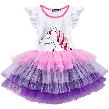 

Girls summer new Korean version of the Unicorn children's skirt mesh Princess short-sleeved dress Tutu