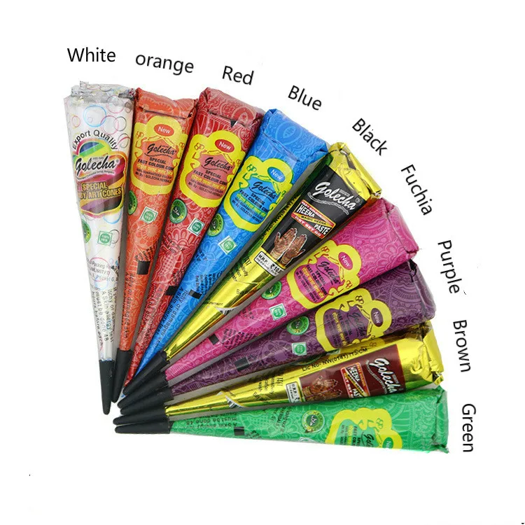 

9pcs Mehndi Golecha Henna tattoo Party Colored Natural Organic Waterproof Henna Cones Paste Fake Tattoo paint Body Art Henne