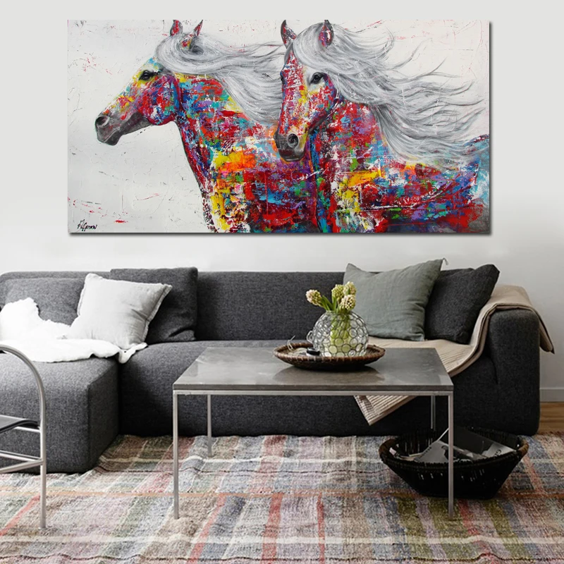 

Graffiti Art Canvas Painting Wall Art Poster Print Modern Animal Two Horse Painting Printed On Canvas Wall Decoration No Framed