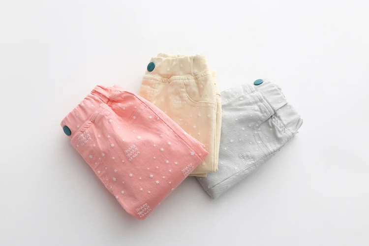 2018 3-12T Years Kids Children Cotton Solid Color Star Print Basic Elastic Capri Little Girl Tight Pants Spring Autumn Trousers (11)