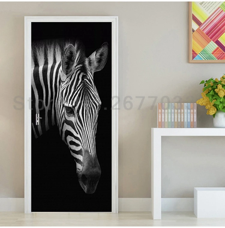 Ретро черно-белая зебра Фото Обои DIY 3D стикер двери ПВХ самоклеющиеся наклейки для гостиной спальни двери домашний Декор стикер