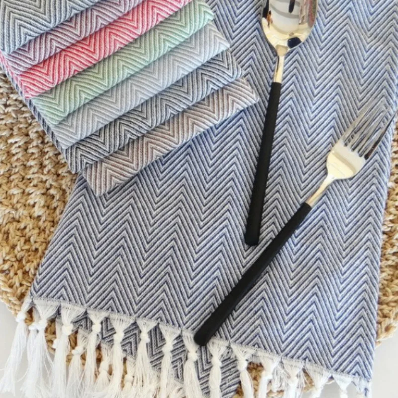 

38 X 62cm Simple Tassels Table Napkin Cotton Dessert Table Napkins Tea Towels Kitchen Dishcloth Placemats Py