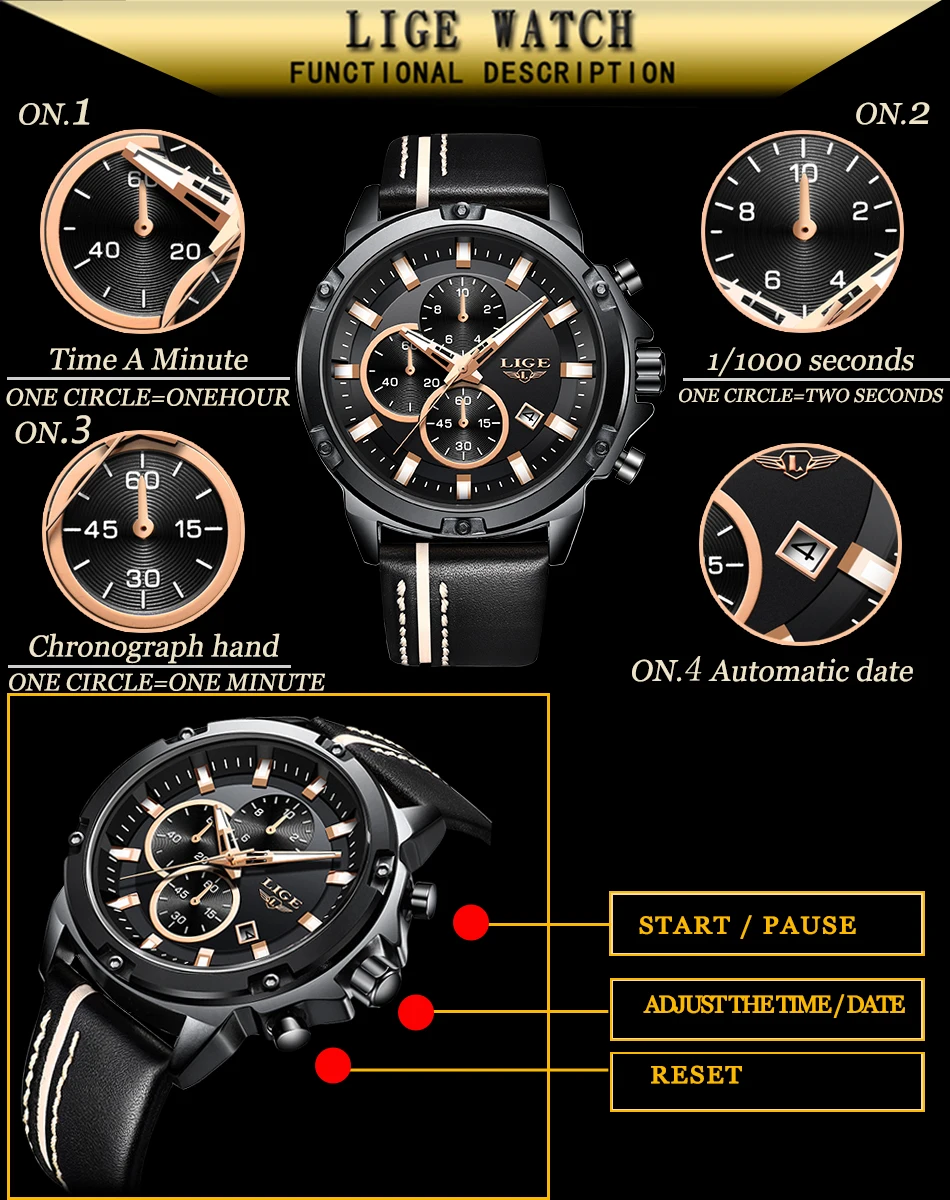 2019 LIGE для мужчин часы Мода хронограф мужской лучший бренд класса люкс кварцевые часы для мужчин кожа водостойкие спортивные часы Relogio Masculino