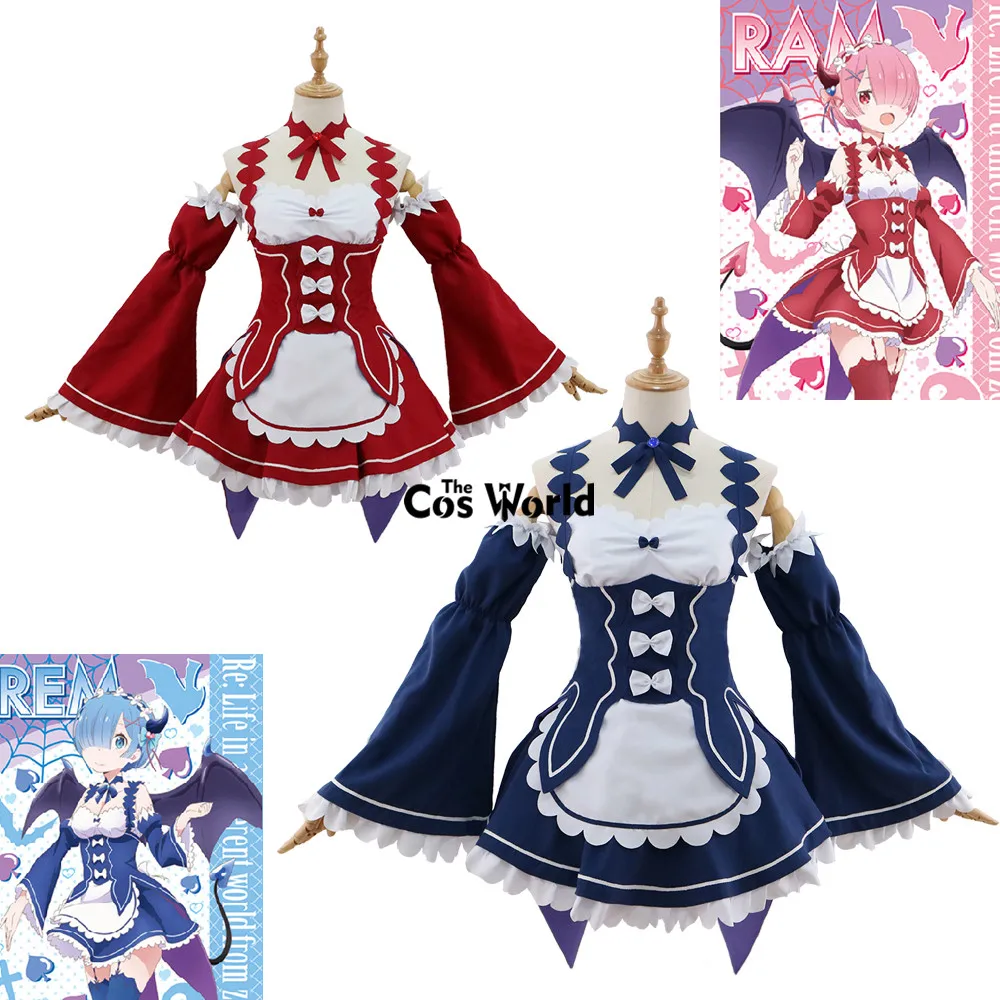 Платье для косплея из аниме Re Zero Kara Hajimeru Isekai Seikatsu Ram u RAM Remu REM Evil Demon Maid| |