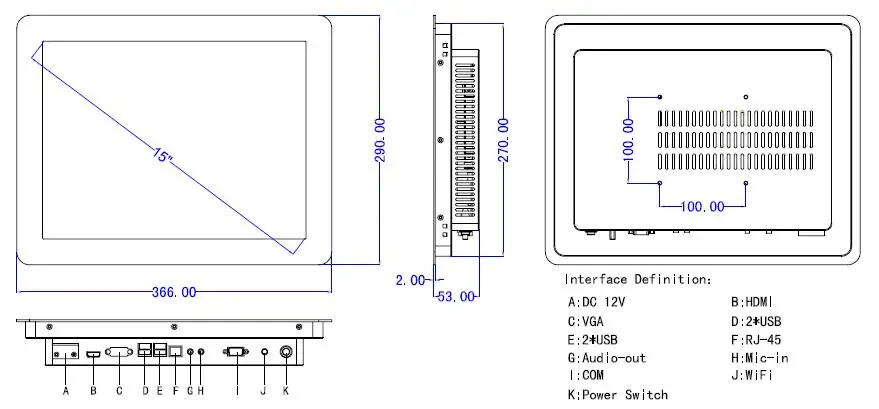 15''intel Core i5 промышленных планшетных ПК 2 ГБ Оперативная память 32 г SSD 2rs232/4USB/Wi-Fi все в одном pc Разрешение 1024x768