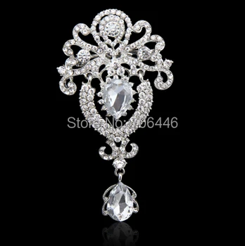 

Super Beautiful Extra Large Crystal Teardrop Wedding Brooch Dangle Pins with Bling Rhinestone Crystals