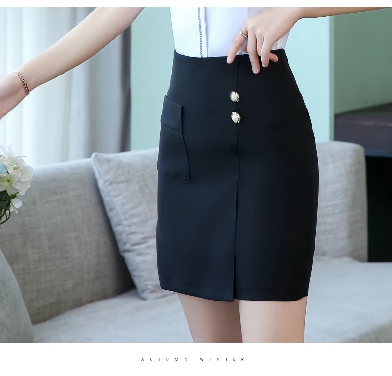new office OL skirts women elegant black blue high waist package hip pencil skirts plus size solid career skirts