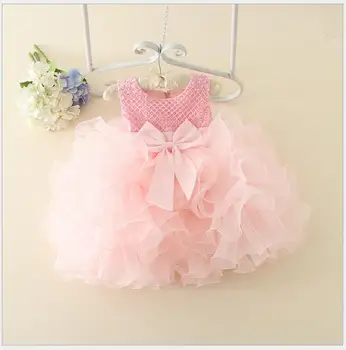

baby girl bow Sewing beads baptism dress infant girl 1st birthday party dress elegant princess ball gown girls boutique clothing