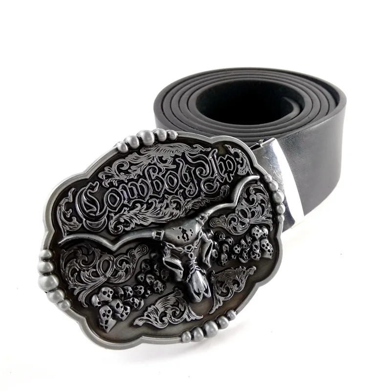 Drop shipping Black PU leather Belts For Men with western texas longhorns Belt Buckles Metal