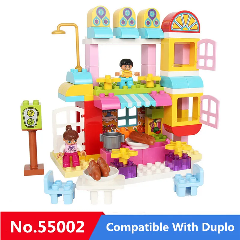 

81pcs Big Size Diy Building Blocks Happy Kicthen Cafe Hobbies Model Compatible with Legoingly Duplo Toys for Children Kids Gift