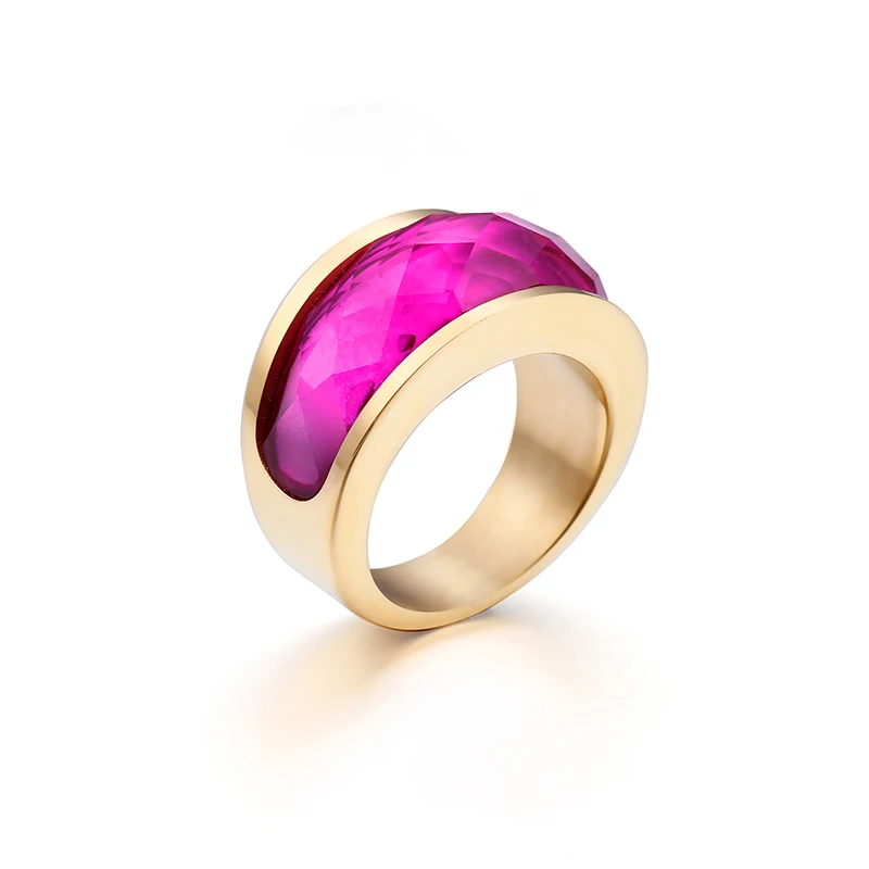 KALEN, свадебные вечерние кольца с кристаллами для женщин, ювелирные изделия, размер США#6~#9, золото/серебро, нержавеющая сталь, цветной камень, очаровательные кольца на палец - Цвет основного камня: Gold
