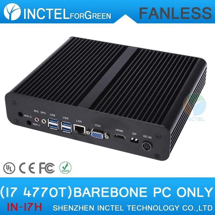 Barebone Linux Dual Display Mini PC with Intel Quad Core i7 4770T 2.5Ghz DC 12v Input