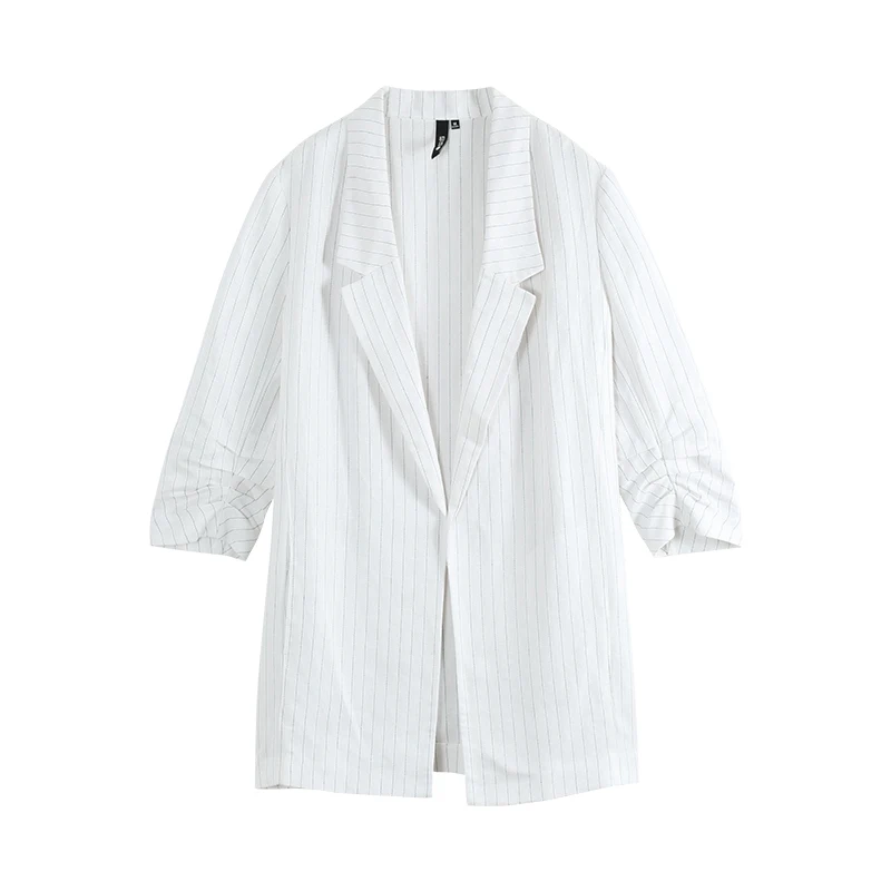 Toyouth Vintage Stylish Striped Blazers Coat Women 2019 Fashion Notched Collar Three Sleeve Office Ladies Outerwear Casaco Femme
