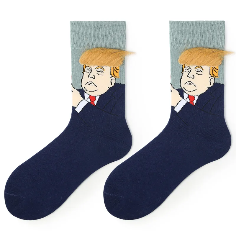 

President Donald Trump Unisex Funny Print Adult Casual 3D Fake Hair Crew Socks Hot Sale Hip Hop Skateboard Football Sock Humor