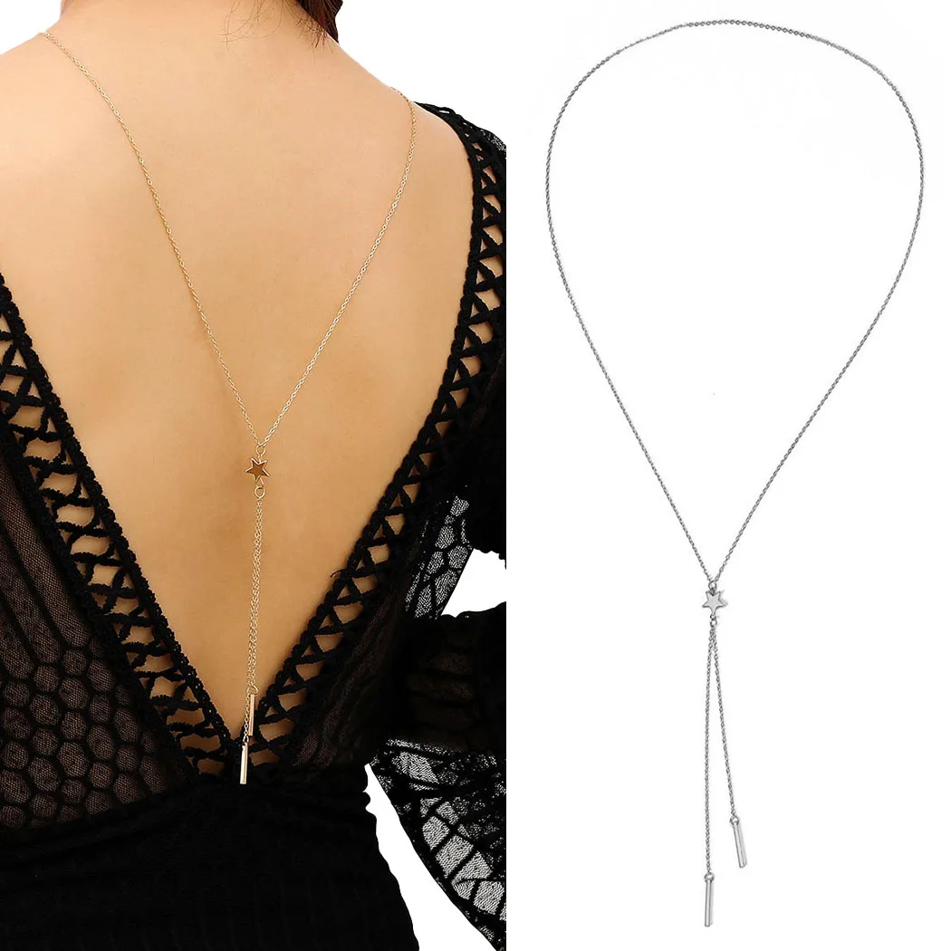 

Women Back Necklace Cute Star Tassel Backdrop Necklace Body Chain Back Chain Fashion Jewelry Accessories for Women Party