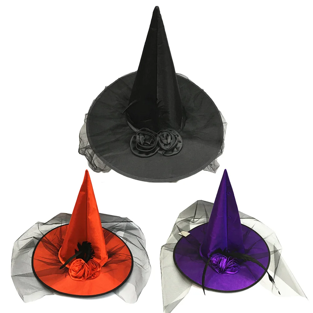 

Hat Props Halloween Witch Hat Costume Party Rose Mesh Decoration Witch Hat Cospaly Costumes Prop Halloween Party Accessory LC