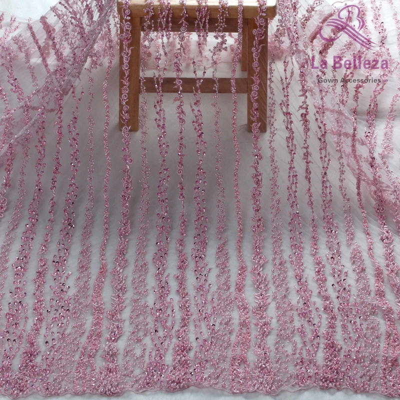 La Belleza 1 ярд розовый/слоновая кость/бежевый/телесный цвета супер тяжелый ручной работы бисером свадебный кружевной ткани
