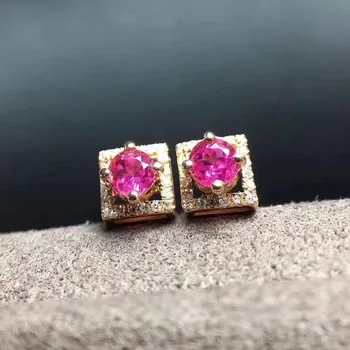 

Fidelity natural 3mm ruby stud earrings s925 silver simple Square fine jewelry for women engagement Natural red gemstone