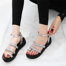 Zapatos de Mujer Sandalias Zapatos de Mujer Gladiador Niñas Dulce Rhinestone Plana Señoras Zapatos de Verano Playa Bohemia Ocasional Sapatos Sandalia